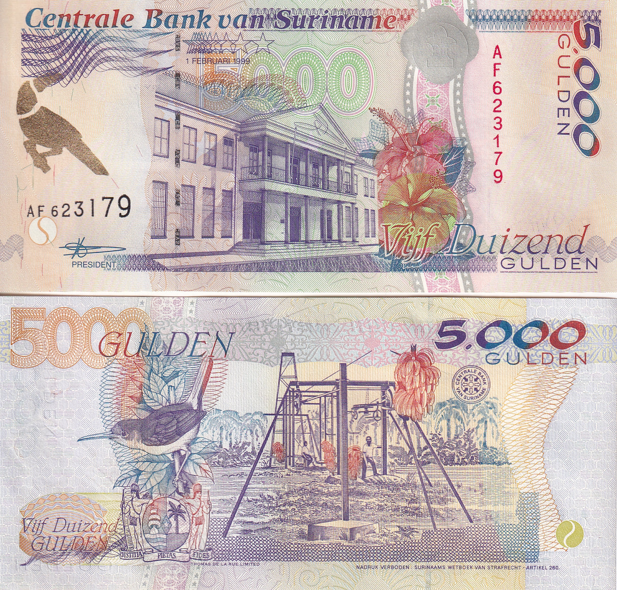 Suriname 5000 Gulden 1999 P 143 b UNC
