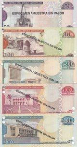 Dominican Set 5 UNC 50 100 - 2000 Pesos 2006-2009 P 176  P 169 - P 181 SPECIMEN
