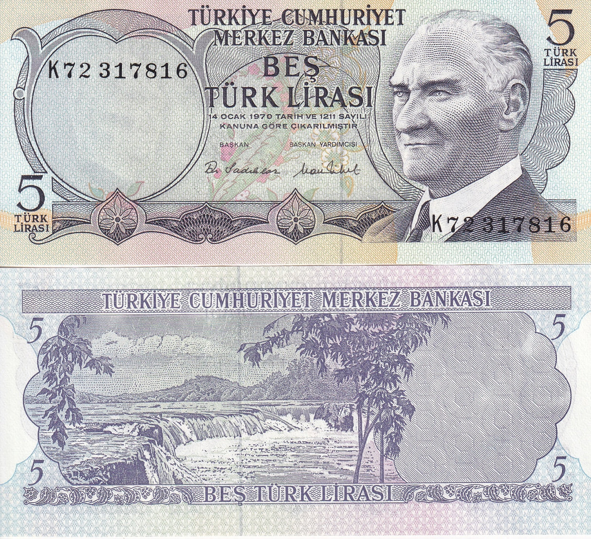 TURKEY 5 LIRA 1970 (1976) P 185 UNC