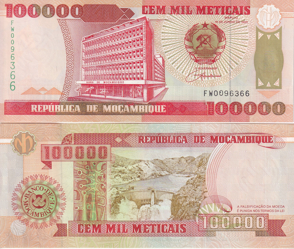 Mozambique 100000 Meticais 1993 P 139 UNC