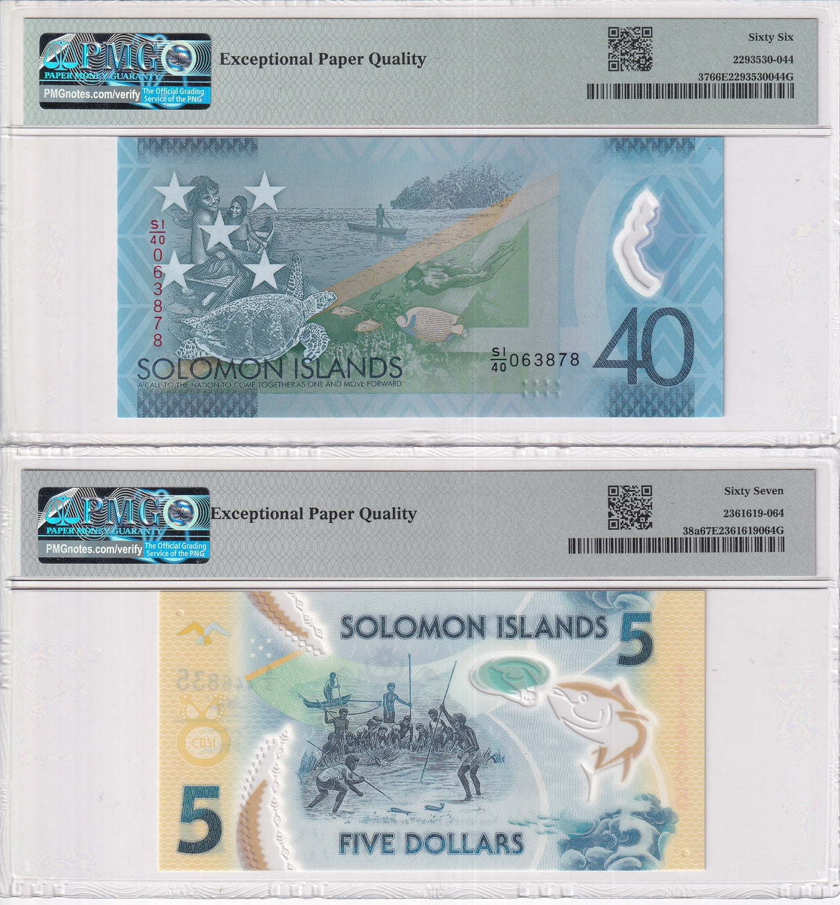 Solomon Set 2; 5 40 Dollars 2019 Polymer P 37 P 38 Superb Gem UNC PMG 66 67 EPQ