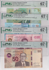 Tunisia Set 4; 5-20 50 Dinars 2017-22 P 97-P 99 Superb Gem UNC PMG 67 EPQ