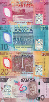 Samoa SET 4 UNC (5 10 20 Polymer) 60 Tala 2024 P 50 51 52 53 CHOGM Comm NO FOLDER