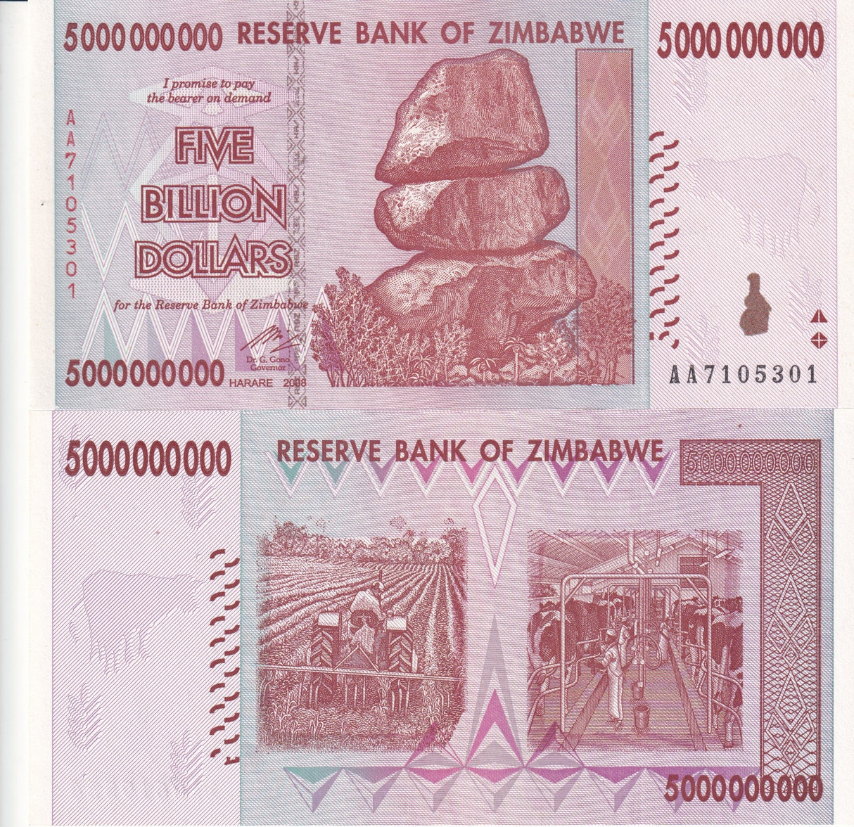 Zimbabwe 5 Billion Dollars 2008 P 84 UNC