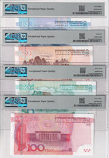 China Set 4; 10-50 100 Yuan 2015 2019 P 909- 915 Superb Gem UNC PMG 66 67 68 EPQ