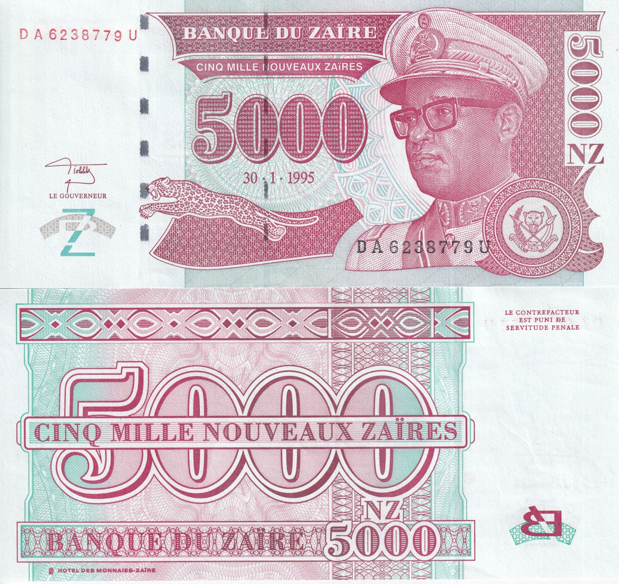 Zaire 5000 Nouveaux Zaires 1995 HDMZ P 69 UNC