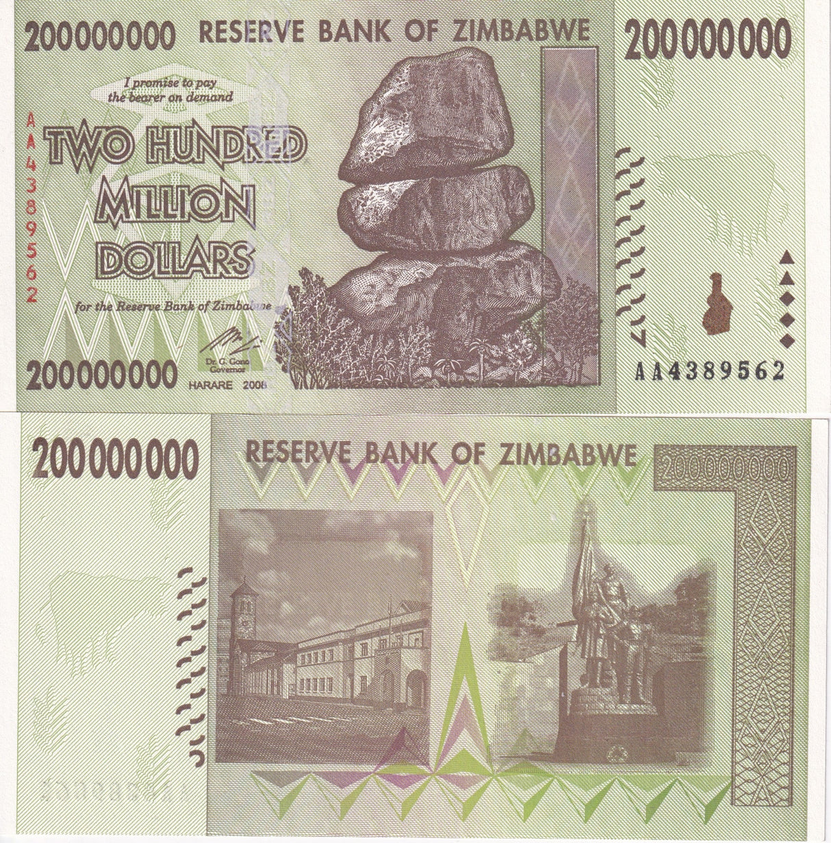 Zimbabwe 200 Million Dollars 2008 P 81 UNC