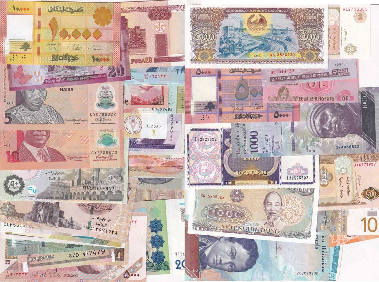 World Banknotes Lot Set 50 Pcs All UNC