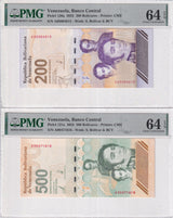 Venezuela Set 2; 200 500 Bolivares Digitales 2023 P 120-121 Choice UNC PMG 64EPQ