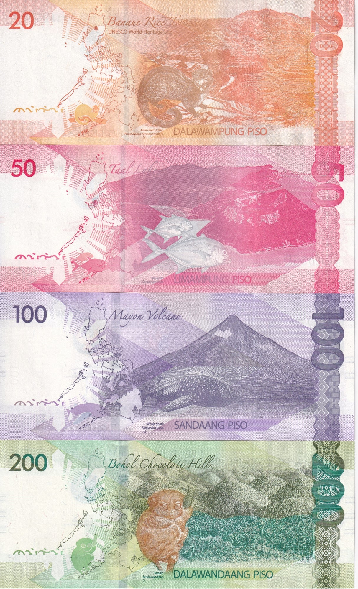 Philippines Set 4 UNC 20 50 100 200 Pesos Mixed Date P 226 230 231A 232A