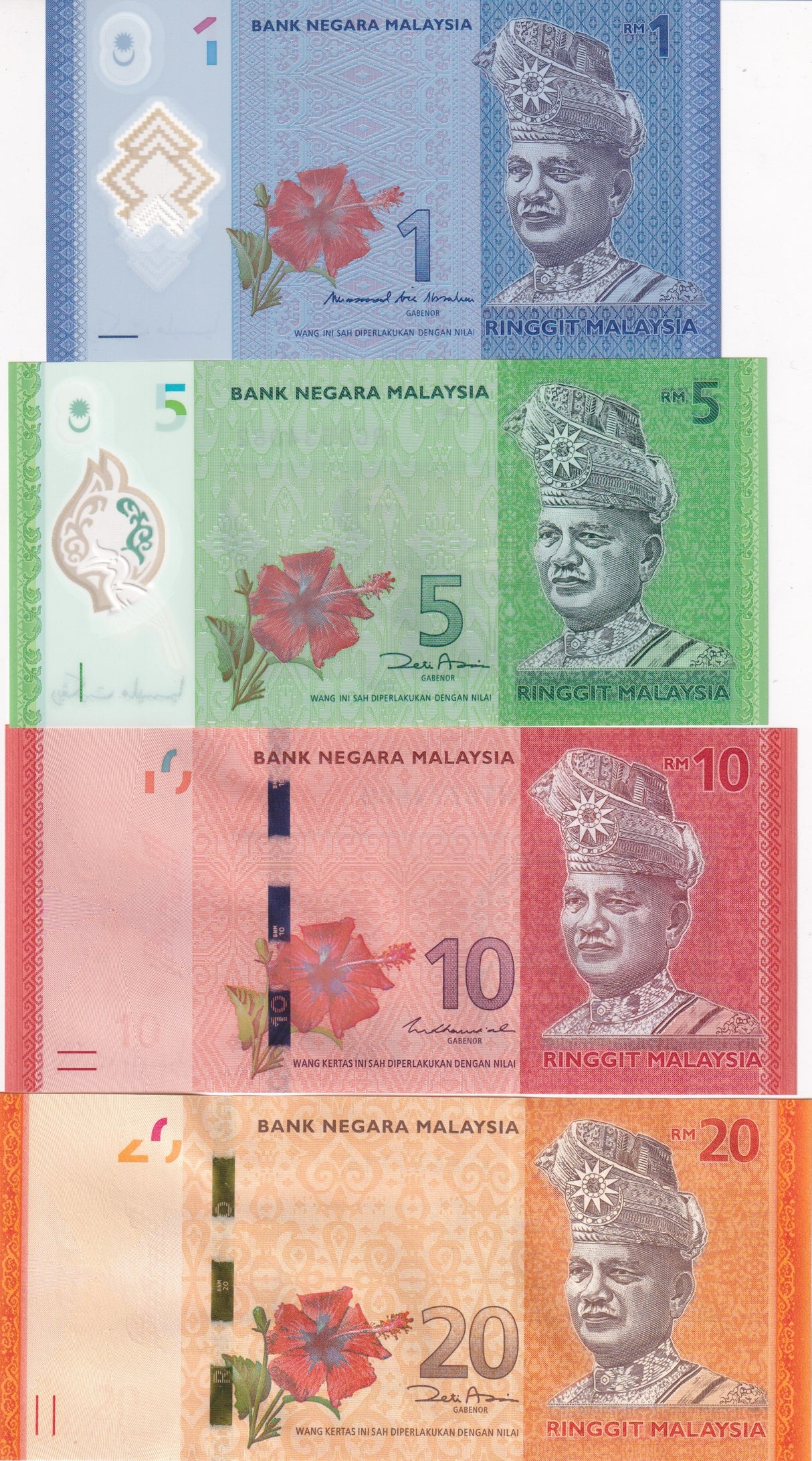 Malaysia Set 4 Pcs 1 5 10 20 Ringgit Random Year P 51 52 53 54 UNC