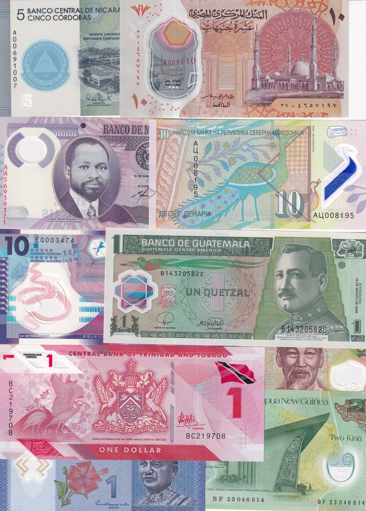 World Polymer Banknotes Set 10 Pcs From 10 Countries Mixed Years All UNC