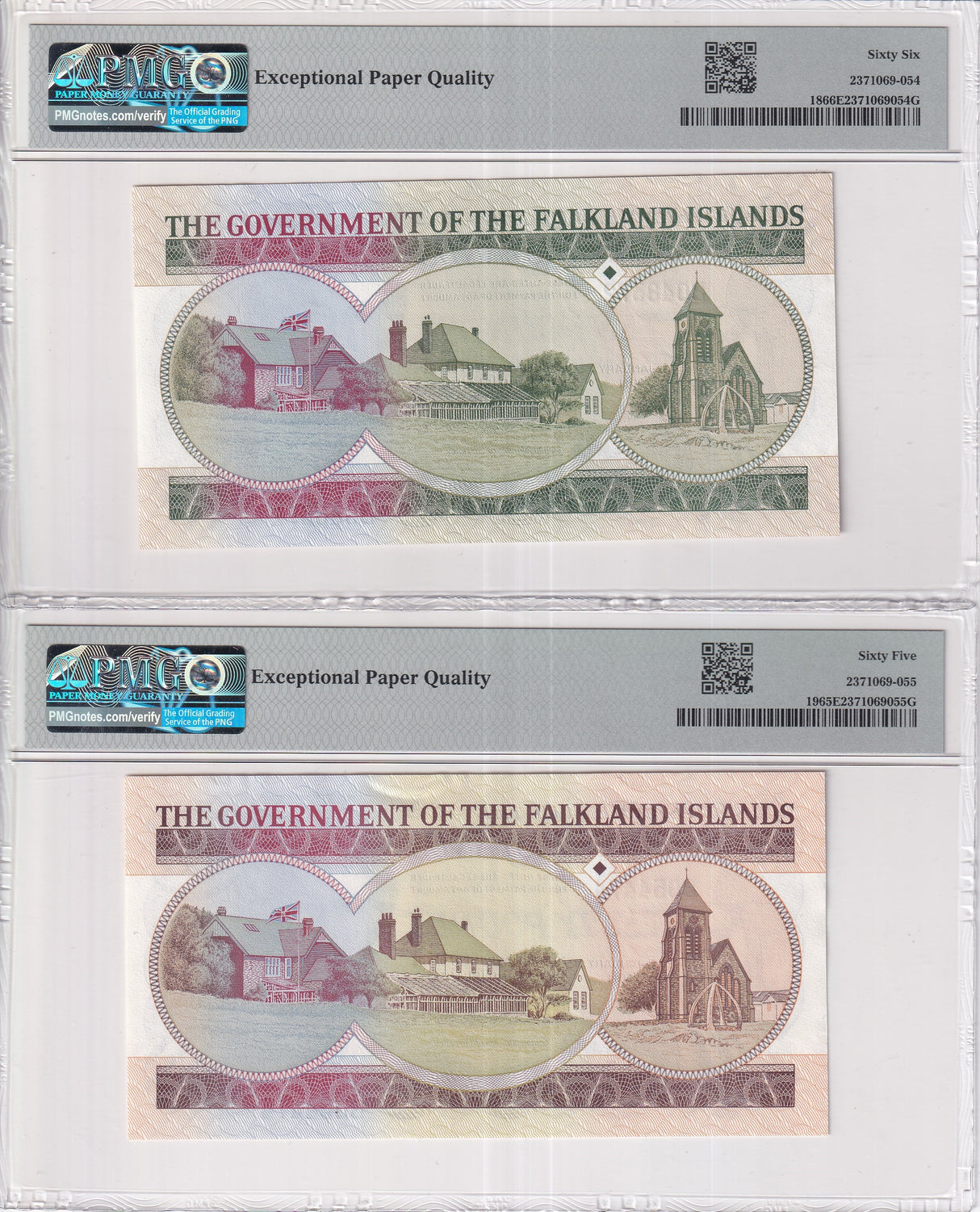 Falkland Islands Set 2: 10 20 Pounds 2011 P 18 P 19 Gem UNC PMG 65 66 EPQ