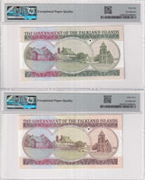 Falkland Islands Set 2: 10 20 Pounds 2011 P 18 P 19 Gem UNC PMG 65 66 EPQ