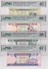Afghanistan Set 4;10-50 100Af. 2008-12 P67-69 75 Superb Gem UNC PMG 66 67 68 EPQ