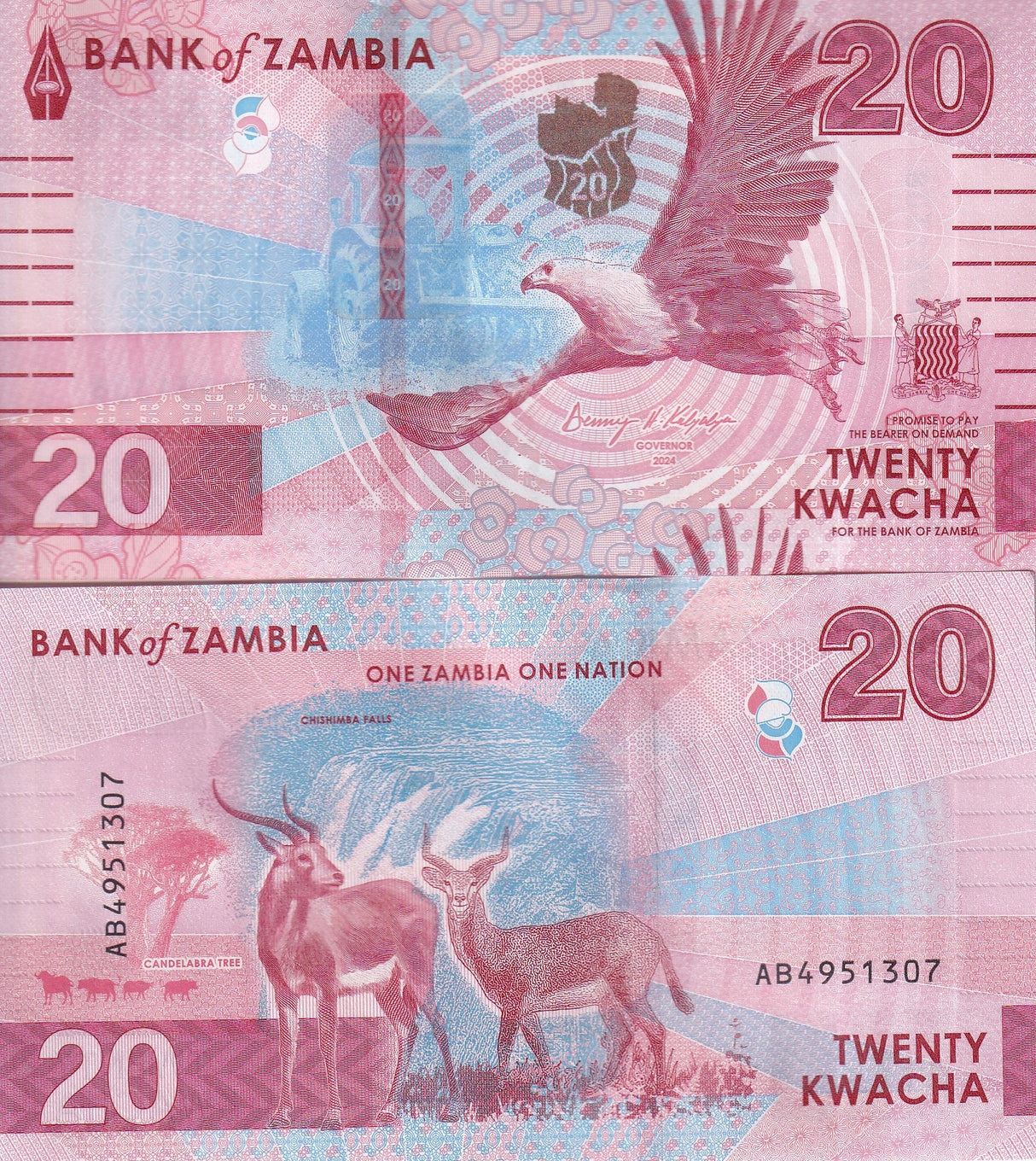 Zambia Set 3 UNC 20 200 500 Kwacha 2024 2025 P 63 66 67 Deer Eagle Bison