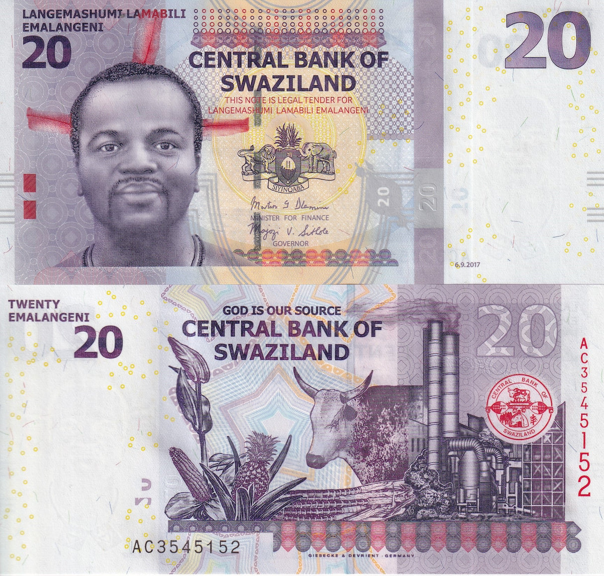 Swaziland 20 Emalangeni 2017 P 37 c UNC