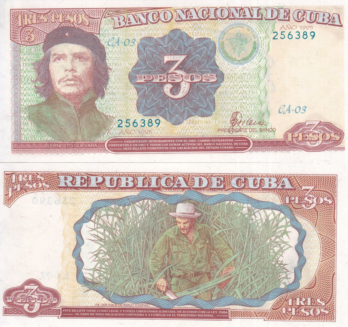 Caribbean Atlantic 3 Pesos 1995 P 113 Che Guevara UNC