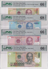 Vietnam Set 4; 10000-100000 Dong 2022-24 P119-P 122 Superb Gem UNC PMG 66 68 EPQ