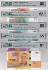 Comoros Set 5; 500-10000 Francs 2020 P 15-P 19 Superb Gem UNC PMG 67 68 EPQ
