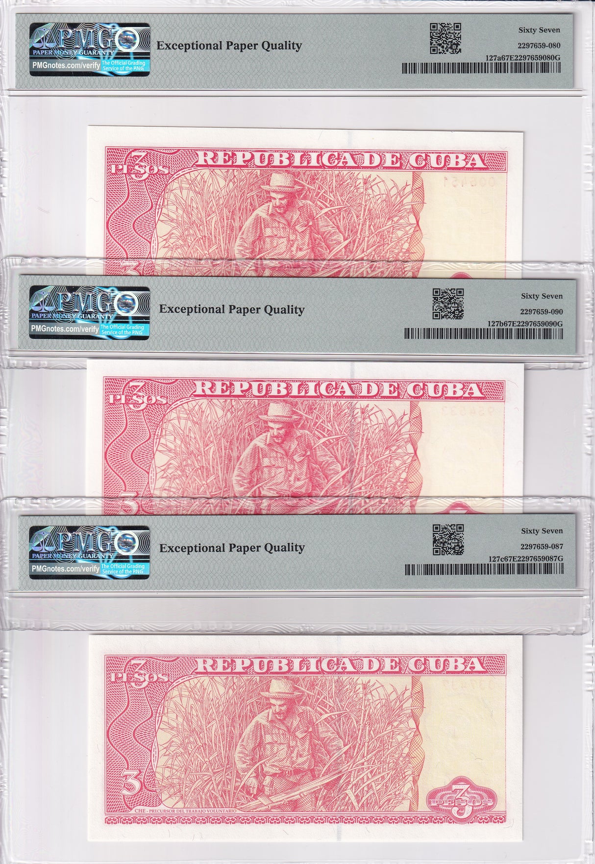 Central America SET 3 ,3 Pesos 2004 2005 2006 P 127 a b c CHE Guevara SUPERB GEM PMG 67 EPQ