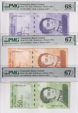 Venezuela Set 3; 10 20 50 Bolivares 2021 P 116- 118 Superb Gem UNC PMG 67 68 EPQ