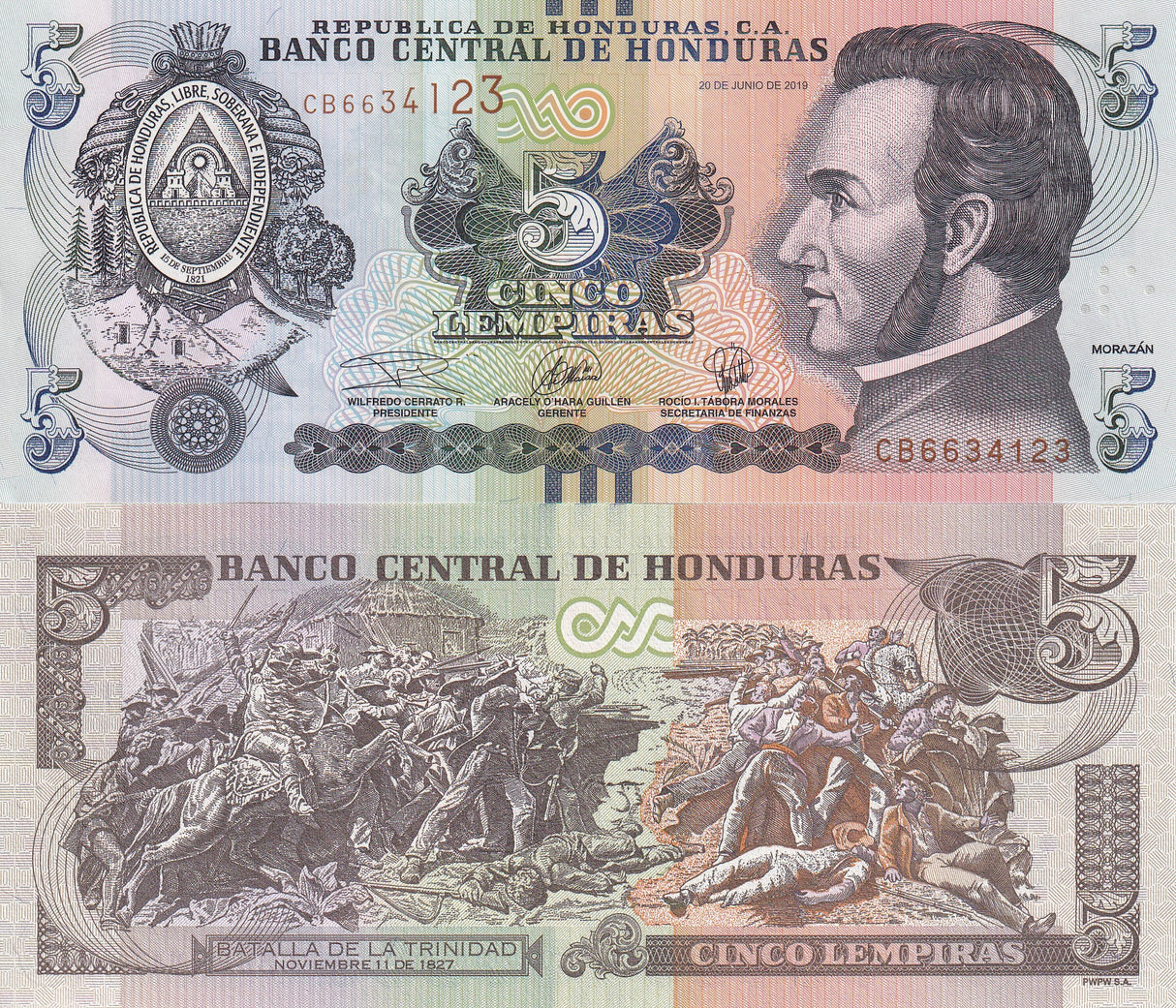 Honduras 5 Lempiras 2019 P 98 UNC