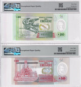 Uruguay Set 2; 20 50 Pesos 2020 P 101 P 102 Superb Gem UNC PMG 68 EPQ