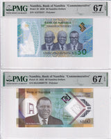 Namibia Set 2; 30 60 Dollars Comm. 2020 2025 P 18 P 19 Superb Gem UNC PMG 67 EPQ