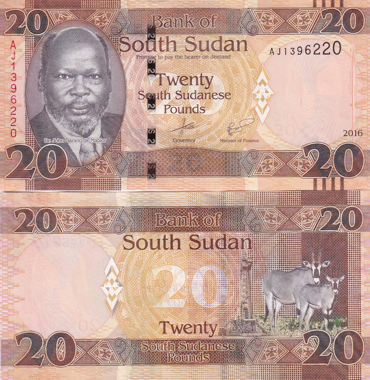 SOUTH SUDAN 20 POUNDS 2016 P 13 b UNC