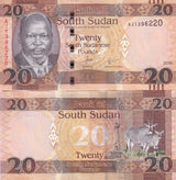 SOUTH SUDAN 20 POUNDS 2016 P 13 b UNC