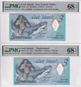 Cook Islands Set 2; 3 Dollars 2021 P 11a P 11a* Superb Gem UNC PMG 68 EPQ