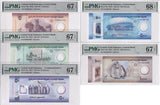 UAE Set; 5 10 50 -1000 Dirham 2021-23 P35-37 P42 43 Superb Gem UNC PMG 67 68 EPQ