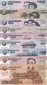 Korea set 9 AU-UNC 5 10 50 100 200 1000 2000 ( 5000 X 2 ) WON P 58-67 Commemorative 100th