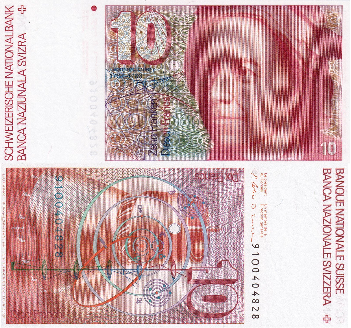Switzerland 10 Franken 1991 P 53 j UNC