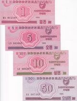 Korea set 4 AUnc 1 5 10 50 Chon 1988 P 31 32 33 34 Socialist Visitors AU