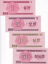 Korea set 4 AUnc 1 5 10 50 Chon 1988 P 31 32 33 34 Socialist Visitors AU