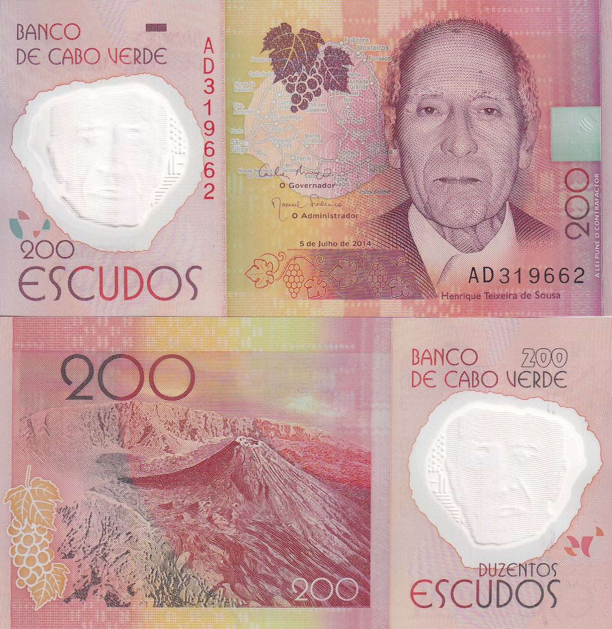 Cape Verde 200 Escudos 2014 Polymer P 71  UNC