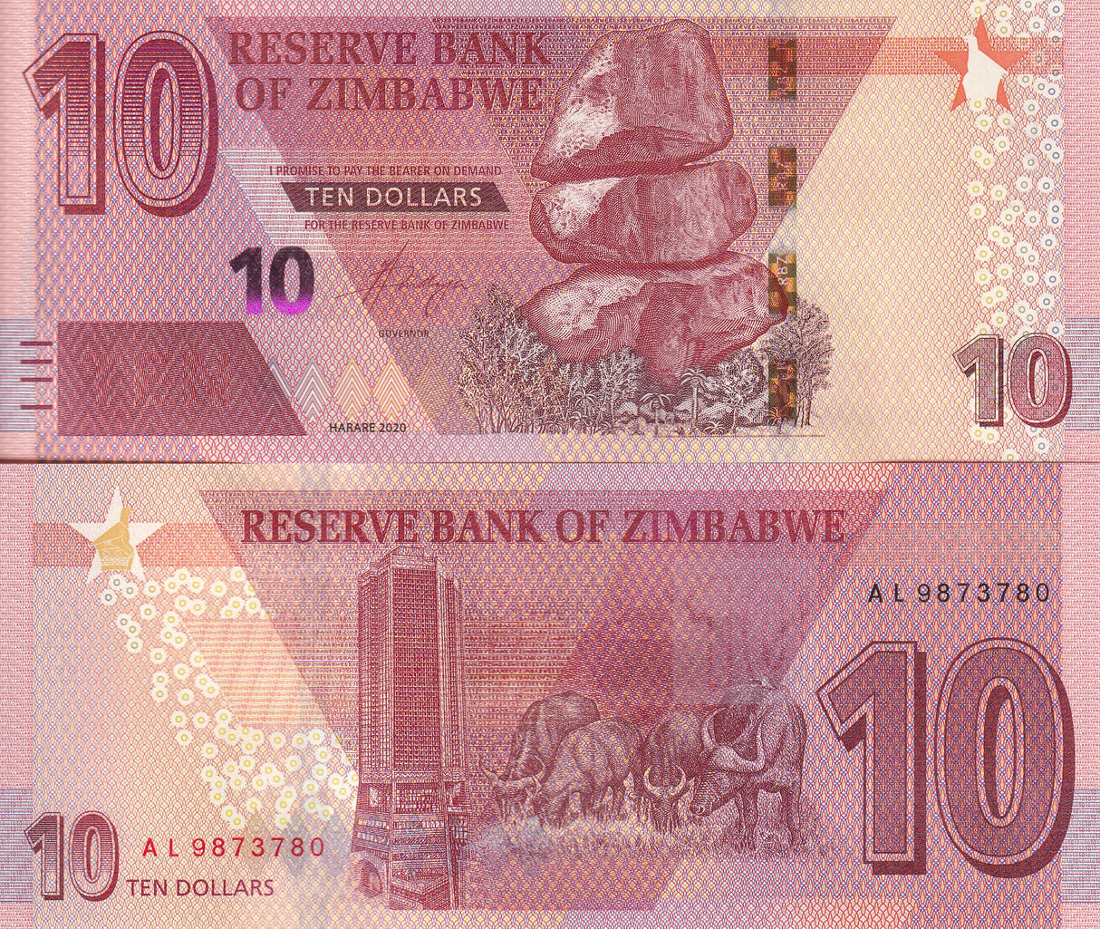 Zimbabwe 10 Dollars 2020 P 103 UNC