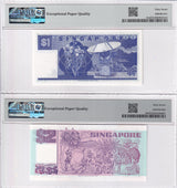 Singapore Set 2; 1 2 Dollars ND 1992 P 18 P 28 Superb Gem UNC PMG 67 EPQ