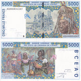 West African State Benin 5000 FRANCS 2002 P 213 BL UNC