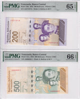 Venezuela Set 2, 200 500 Bolivares Digitales 2023 P120-121 Gem UNC PMG 65 66 EPQ