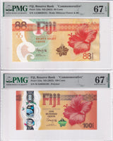 Fiji Set 2; 88 100 Cents 2022 2023 Comm. P 123 P 124 Superb Gem UNC PMG 68 EPQ