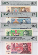 Czechoslovakia SET,10-50 100 Korun 1986-89 P 94 -96 P 97 Gem UNC PMG 66 67 EPQ