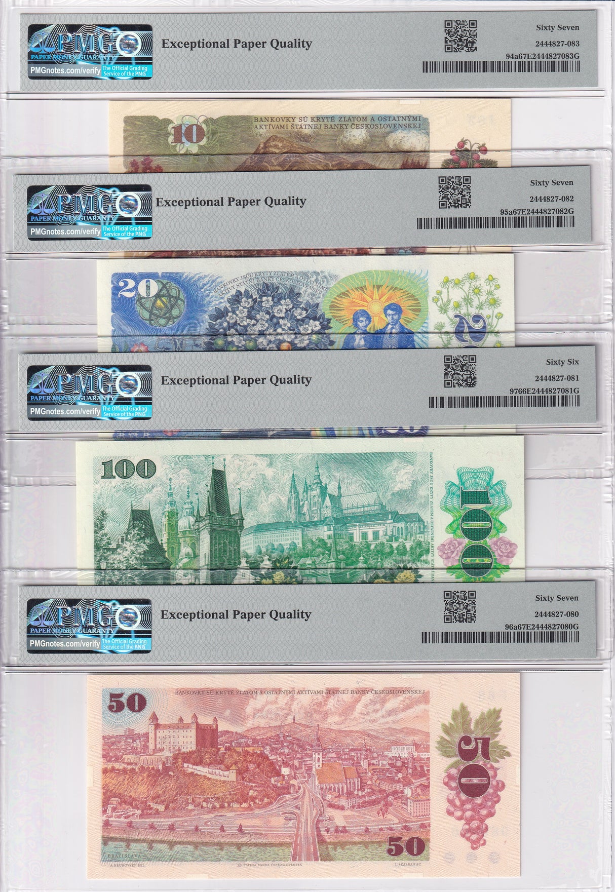 Czechoslovakia SET,10-50 100 Korun 1986-89 P 94 -96 P 97 Gem UNC PMG 66 67 EPQ