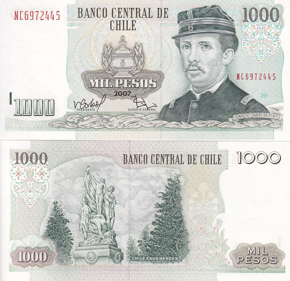 Chile 1000 Pesos 2007 P 154 g UNC
