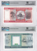 Mauritania SET 2;1000 Ouguiya 1981 1989 P 3D P 7A Superb Gem UNC PMG 67 EPQ