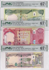 Iraq Set 3; 10000 25000 50000 Dinars 2018-21 P 101 102 103 Superb Gem UNC PMG 67 EPQ