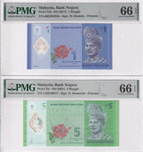 Malaysia Set 2; 1 5 Ringgit ND 2012 P 51 P 52 Gem UNC PMG 66 EPQ