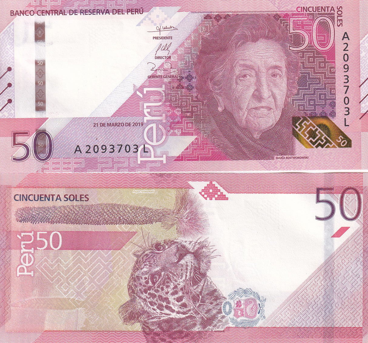 Peru 50 Soles Jaguar 2019/2022 P 198 UNC